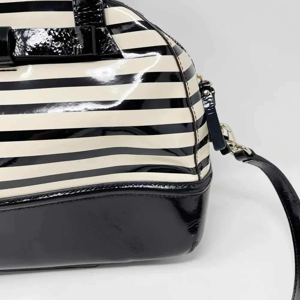 Kate Spade Chelsea Park Porter Patent Leather Handbag Black Cream Bow Crossbody